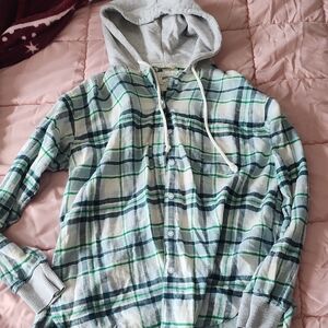 American Eagle Outfitters Green, Navy & White Plaid Shirt Jacket